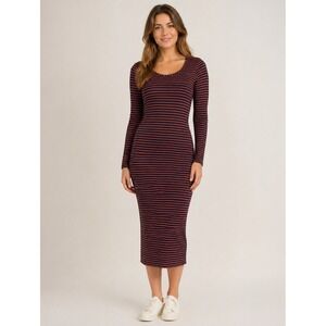 Marine Layer Lexi‎ Striped Long Sleeve Midi Dress S Navy Orange Bodycon Coastal